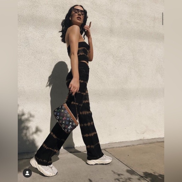 I.AM.GIA Set Arago Pant Arago Crop Top Distressed Tie-Dye Black Orange M GUC - Picture 1 of 14